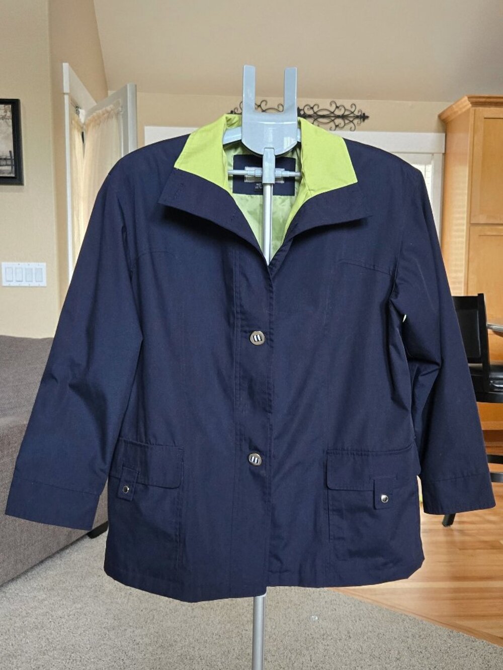 Vintage Izzi Outerwear sz Large blue/ green button front lined jacket